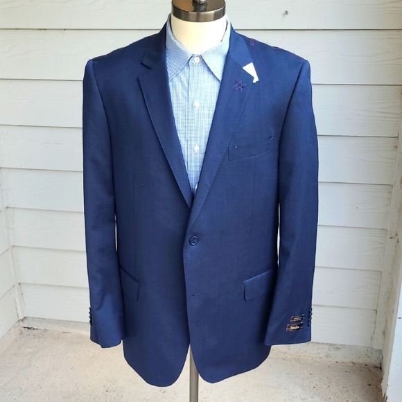 NEIMAN MARCUS Blue Weave Super 120s‎ Wool Sz 44 L Mens Sport Coat Blazer NEW